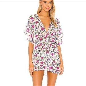 NWT Vix Paula Hermanny Women’s Clover Callie Caftan Floral Print Semi Sheer